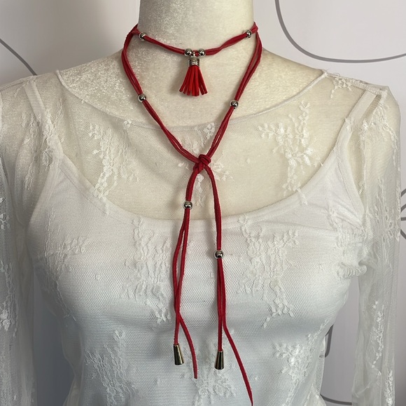 Handmade Suede Lariat Beaded Necklace-Various Colors - Picture 6 of 13